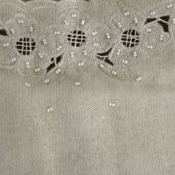 VTG 50s Cream Hand Beaded Grannycore Sweater Sm Lined Cottagecore Pin Up Glam - Picture 13 of 15